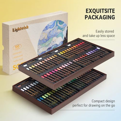 LIGHTWISH Professional Oil Pastels, 100 Vibrant Colors Plus 4 White, Set of 104, Creamy and Pigmented Artist Soft Oil Pastels for Blending, Layering & Shading - color: 100 Colors(104 Sticks)