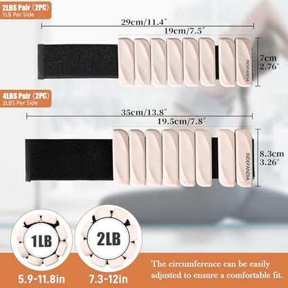 Ankle Wrist Weights for Women 2lbs/4lbs Pairs Adjustable Silicone Weights - color: Beige, size: 2 lbs Pair (1 lb Each)