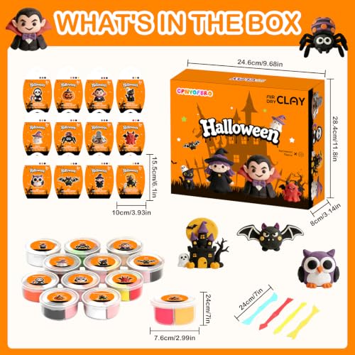 Air Dry Clay Kit - 12 Halloween Modeling Clay for Kids, Complete DIY Clay Craft Set with Sculpting Tools & Step-by-Step Tutorials, Ultra Soft & Non-Sticky Clay, Gift Ideas for Halloween - color: Clay Halloween Kit