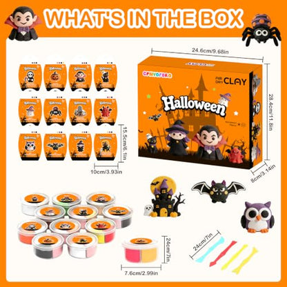 Air Dry Clay Kit - 12 Halloween Modeling Clay for Kids, Complete DIY Clay Craft Set with Sculpting Tools & Step-by-Step Tutorials, Ultra Soft & Non-Sticky Clay, Gift Ideas for Halloween - color: Clay Halloween Kit