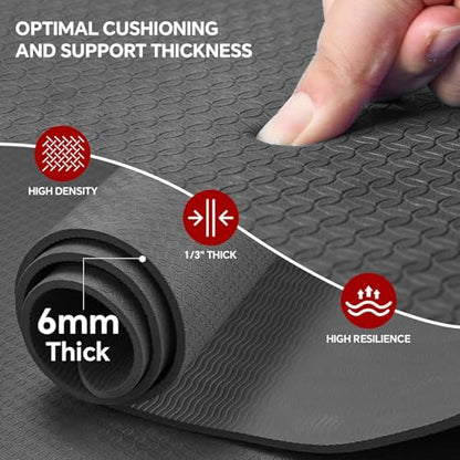 Stepwaver Extra Large Yoga Mat 6'x3'(1/4" Thick), Non-Slip, Ultra Durable, Wide Workout Mat, Wide Exercise Mats for Home Workouts, Yoga, Pilates, Stretching (Barefoot Exercise) - Black