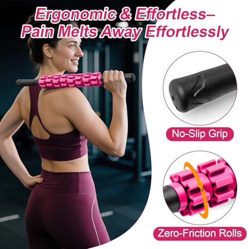 ZanLLW Muscle Roller Stick, Muscle Roller, Liposuction Massage Roller for Lymphatic Drainage, Massager Stick for Relief Muscle Soreness, Trigger Points, Help Exercise Runner Legs, Back Recovery - color: Fuscia