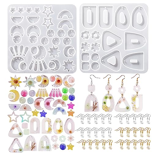 Attuslla Star & Moon Shape Resin Earring Molds - Silicone, Jewelry, DIY Pendant Molds with Ear Hooks & Jump Ring - color: Style 6