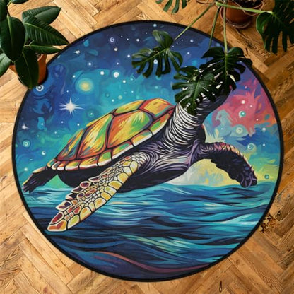 Ocean Turtle Round Area Rug 3Ft Abstract Turtle Circle Carpet Floor Mat - color: Ocean Turtle, size: 3 ft