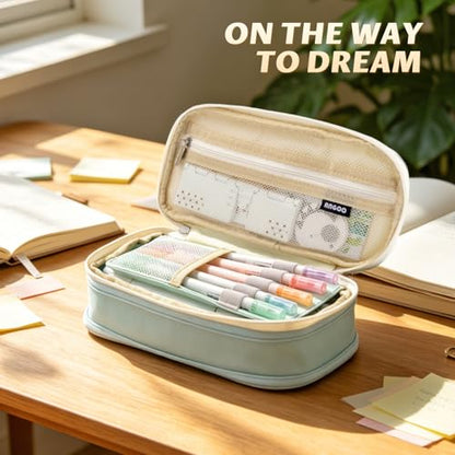 EASTHILL Big Capacity Pencil Pen Case Office College School Large Storage High Capacity Bag Pouch Holder Box Organizer Blue (Cyan) - color: Cyan
