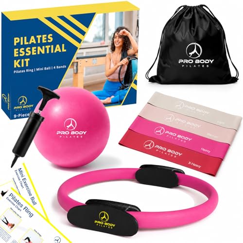 ProBody Pilates Kit — 14 Inch Ring, 9 Inch Ball, 4 Bands & Pump - color: Pink