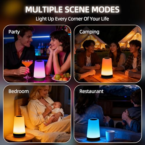Night Light, Dimmable Touch Lamp and Remote Control, 13 RGB Colors & 5 Brightness, Rechargeable Bedside Table Lamp for Baby Kids Nursery Bedroom Bathroom Camping (Black) - color: Black