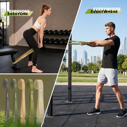 LEEKEY 5-Level Pull Up Assistance Bands Full-Body Training | Resistance Bands with Grip、Door Anchor Physical Therapy Home Gym Workouts Strength Bands for Senior/Adults - style: 5-125LBS GREEN