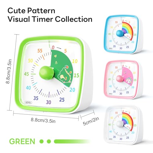 Yunbaoit Visual Timer with Night Light, 60 Minute Countdown, Green Dinosaur - color: Green-dinosaur