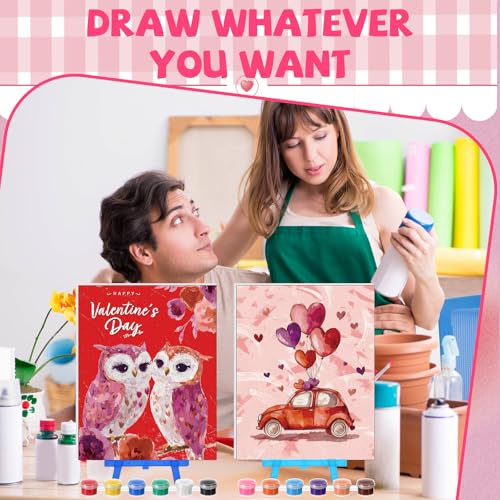 Blosssound 10 Set Valentine's Day Pre Printed Canvas Heart Pre Drawn Canvas Painting with Easel Kits 5" x 7" Outline Painting Panels for Beginners, DIY Craft Project, Home Decors - style: Heart