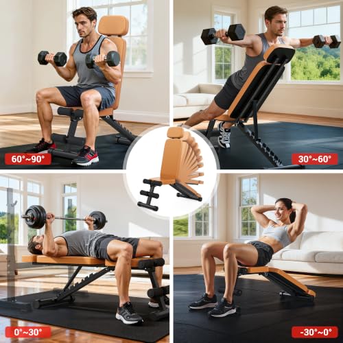 XDDIAS Workout Bench, 10 Backrests Adjustable Weight Bench with Extended Headrest, 800LBS Foldable Weight Bench for Home Gym, Incline Decline Flat Bench Compact for Small Space Training
