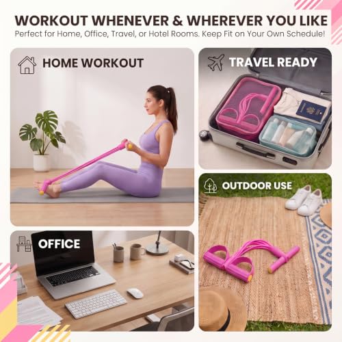 Pedal Resistance Bands with Handles, Upgrade Multi Function Pedal Training Band, 6-Tubes Natural Rubber Foot Pedal Resistance, Fitness Bands for Full Body, Abdomen, Waist, Arm, Leg - color: pink
