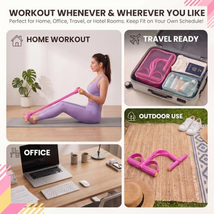 Pedal Resistance Bands with Handles, Upgrade Multi Function Pedal Training Band, 6-Tubes Natural Rubber Foot Pedal Resistance, Fitness Bands for Full Body, Abdomen, Waist, Arm, Leg - color: pink