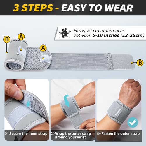 CAMBIVO 2 Pack Wrist Brace for Carpal Tunnel with wraps, Gray - color: Gray