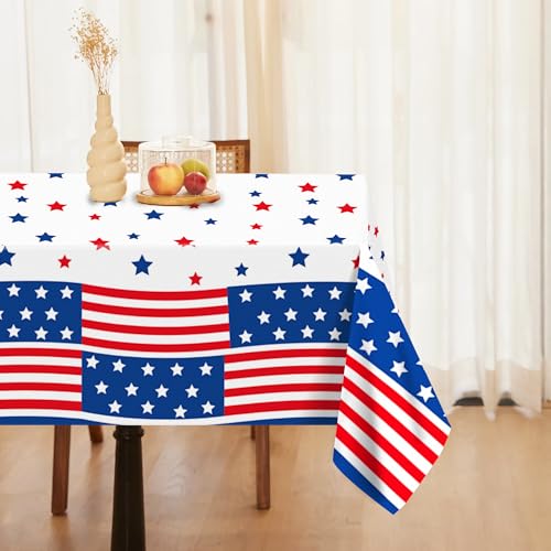 1 Pack American Flag 4th of July Party Plastic Tablecloth 54 x 87 Inch Long Rectangular Table Cover for Buffet,Veterans Day Holiday Dinner,Election Day Picnic or Tablecloth for Kitchen Event - color: American Flag 4th of July