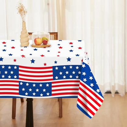 1 Pack American Flag 4th of July Party Plastic Tablecloth 54 x 87 Inch Long Rectangular Table Cover for Buffet,Veterans Day Holiday Dinner,Election Day Picnic or Tablecloth for Kitchen Event - color: American Flag 4th of July