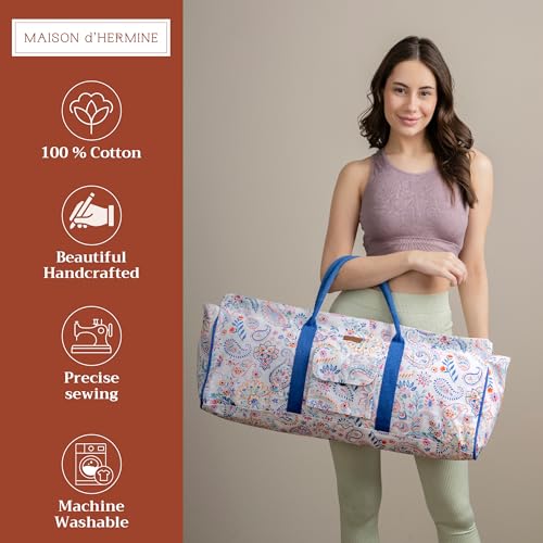 Maison d' Hermine Yoga Mat Duffle Bag Gym Tote Yoga Mat Carry Bag | Cylindrical bag for Woman Men Gifts Adjustable shoulder straps with Drawstring Water Bottle Pocket and zipper pocket - color: Indian Floral, style: Yoga Mat Tote