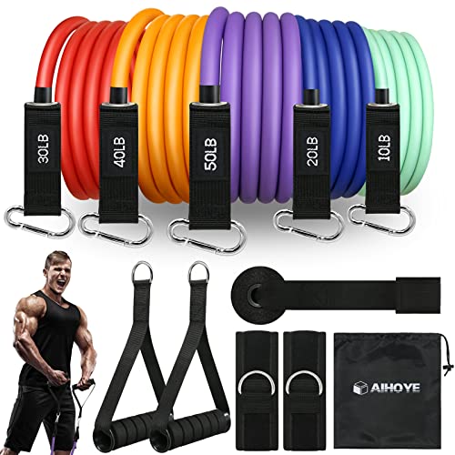 Aihoye Resistance Bands with Handles & Door Anchor for Strength Training - color: 10-150LB Set (11Pcs)
