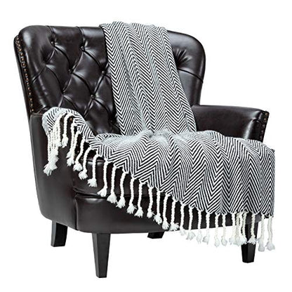 Chanasya Premium Chevron Super Soft Acrylic Throw Blanket with Tassels Cozy Lightweight Fluffy Woven Blanket for Bed Sofa Chair Couch Living Bed Room Black and White Blanket (50x65 Inches) Black - color: Black
