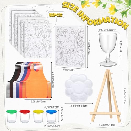 Sherr 96 Pcs 12 Sets Pre Drawn Canvas Kit for Painting Craft Sip and Paint Kit for Adults Pre Printed Canvas Painting Favor for DIY Birthday Gifts Adult's Date Party, 8 x 10 Inches(Flower) - style: Flower