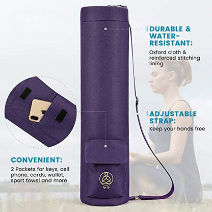 Gonex Yoga Mat Bag, Full-Zip Mat Carrier | 600D Oxford Fabric, Wet Pocket, Front Zip Pocket, Adjustable Strap, Fits Mats up to 26" - color: Purple