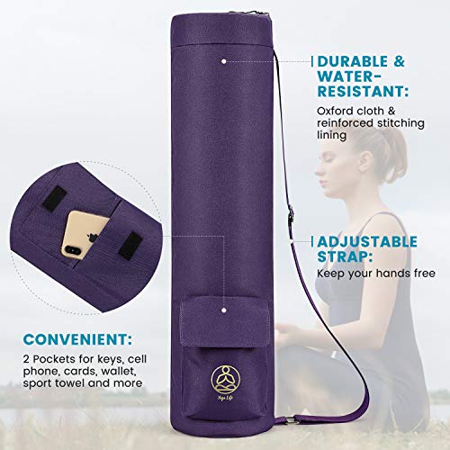 Gonex Yoga Mat Bag, Full-Zip Mat Carrier | 600D Oxford Fabric, Wet Pocket, Front Zip Pocket, Adjustable Strap, Fits Mats up to 26" - color: Purple