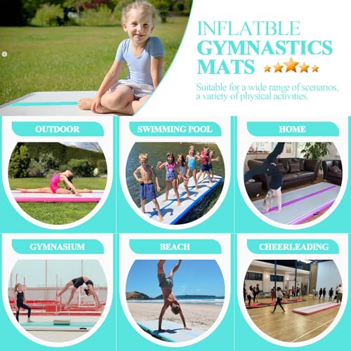 Air Mat Tumble Track, Gymnastics Mats Tumbling Track with Electric Air Pump for Home Use Cheerleading Training Kids Gym Yoga - color: Green, size: 10ftx3.3ftx4inch