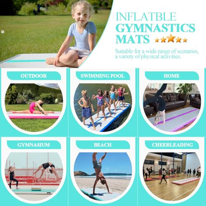 Air Mat Tumble Track, Gymnastics Mats Tumbling Track with Electric Air Pump for Home Use Cheerleading Training Kids Gym Yoga - color: Green, size: 20ftx3.3ftx4inch