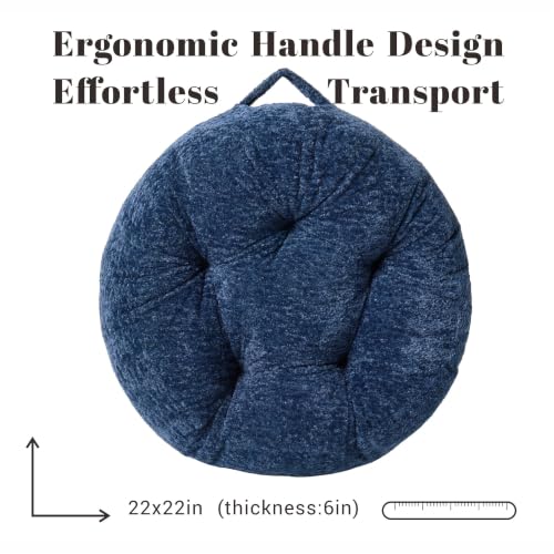 Floor Cushion Pillow, Portable Large - color: Round, Dark Blue