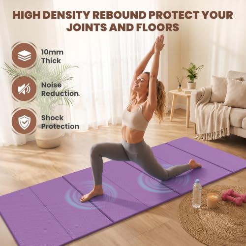 Stepwaver Foldable Fitness Yoga Mat, 0.4” (10 mm) Extra Thick -75” x 26” - color: Purple