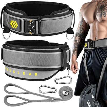 MANUEKLEAR 2-in-1 Weightlifting Belt & Dip Belt with 36.7 IN Rope, Double-Layer Weight Lifting Belts, Powerlifting Gym Weighted Belt for Pull Up Squat - color: Sleek Grey, size: S(26-29in)