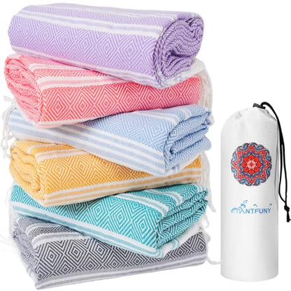 Antfuny 6 Packs Turkish Beach Towels Oversized Swim Set Bulk Quick Dry Bath Pool XL Big Blanket Adult Travel Essentials Cruise Accessories Sand Free Extra Large Must Have Clearance Vacation Stuff - color: Multi Rhomboic, size: 72 x 36 inch