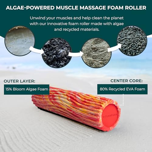 Oceanfoam Tidal Roller - Red, Gold & Natural Marbled - Muscle Massage Foam Roller for Back Pain & Stretching - Firm and Ergonomic Wide Wave Textured - Yoga, Athletics, & Wellness - Full Size, 20" x 5" - color: Red, Gold & Natural Marbled