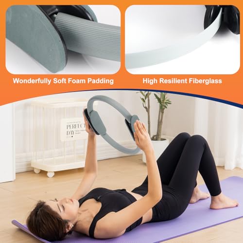 Tsikavo Pilates Ring, Pilates Ring Circle and Ball Set, 12 Inch Magic Circle Pilates Ring,9 Inch Small Exercise Ball,Resistance Bands Set, Home Pilates Equipment for Women - color: Gray