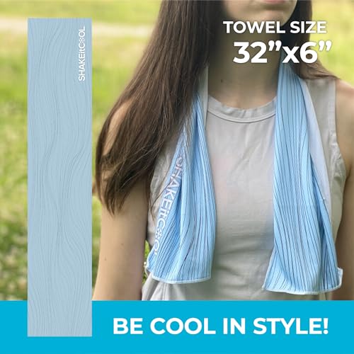 SHAKEitCOOL Original Cooling Towel – Be Cool in Style - Heat Relief, Soft, Lightweight, Sun Protection, Easy Clean - Perfect for Biking, Running, Yoga, Gym, Gardening - Blue Wave - color: Blue Wave