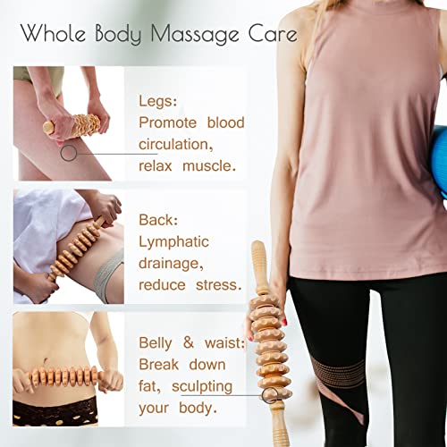 Wooden Massage Roller for Body Shaping, Wood Therapy Roller with 9 Rotating Rollers, Anti-Cellulite Body Sculpting Massage Tool for Muscle Relaxation
