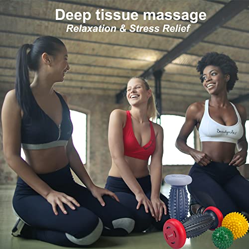 Plantar Fasciitis Relief, Foot Roller & Massager for Plantar Fasciitis, Neuropathy & Reflexology - 2 Foot Massage Roller & Ball (RedGray, Large) - color: Redgray