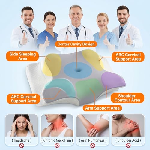 Cervical Memory Foam Pillow Neck Pain Cooling Ergonomic Orthopedic Support - color: White