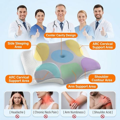 Cervical Memory Foam Pillow Neck Pain Cooling Ergonomic Orthopedic Support - color: White