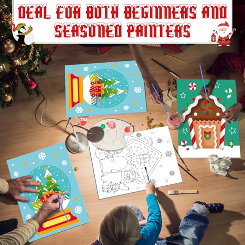 Sherr 96 Pcs 12 Sets Pre Drawn Canvas Kit for Painting Craft Sip and Paint Kit for Adults Pre Printed Canvas Painting Favor for DIY Birthday Gifts Adult's Date Party, 8 x 10 Inches(Christmas) - style: Christmas