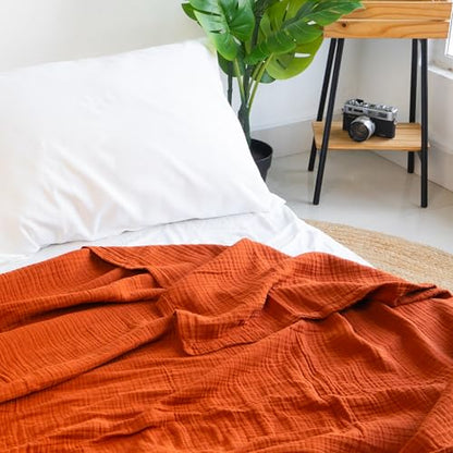 Salt Earth 100% Cotton Gauze 80"X90" Queen 4 Layered Blanket- Picante - color: Picante, size: 80"X90" Queen