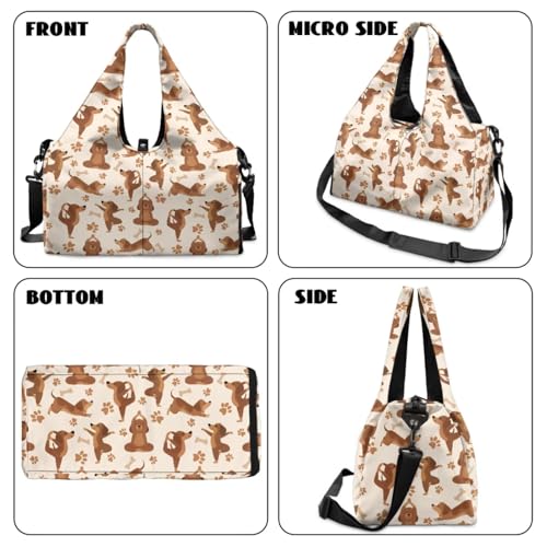 Yoga Gym Bag with Removable Adjustable Shoulder Strap, Shoe Compartment & Top Yoga Mat Holder 17.72x8.66x9.84in - color: Creative Yoga Dog Footprint Print