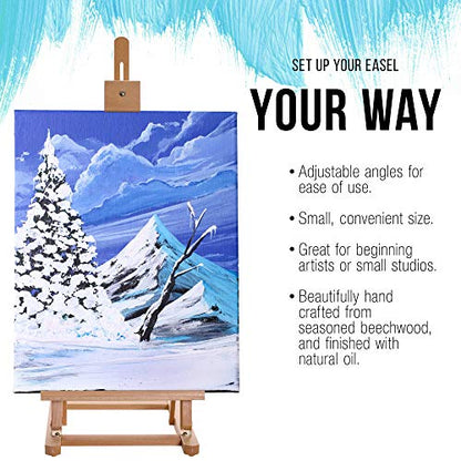 U.S. Art Supply 38" High Wooden H-Frame Studio Tabletop Easel for Painting - Adjustable Artist Table Top Easel, Holds Up to 22" Canvas - Small Portable Display Easel, Paint Canvas Stand