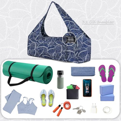 Large Yoga Mat Bag Yoga Bags and Carriers Fits All You Stuff Yoga Tote Bag with Yoga Mat Strap, Elastic Pockets and Zipper Pockets - color: dark blue
