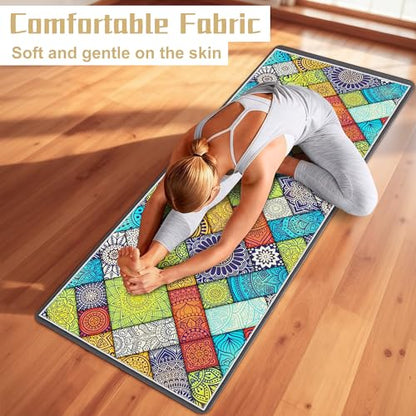 Hot Yoga Towel Non Slip, Ultra-Absorbent Yoga Mat Towel, Soft with Printed Design, Machine Washable, Yoga Pilates Towel Suitable for Exercise, Pilates, Yoga, 72x27in,Grid Mandala - color: Grid Mandala