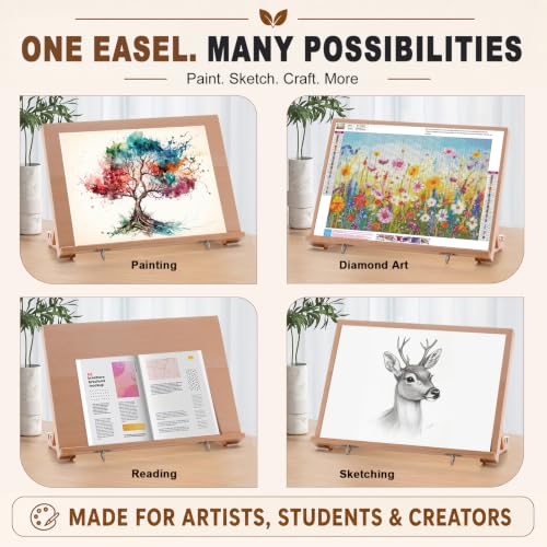 16.5"x12" Beechwood Tabletop Easel with Paint and Sketch Papers,Mask Tape | Portable Adjustable Art Easel with Detachable Strap, Drawing Board for Painting, Sketching and Diamond Art - style: A3