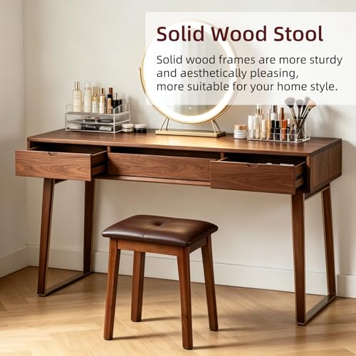 Solid Wood Vanity Stool with Cushion - color: Brown - 18"h
