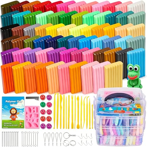 CiaraQ 70-Color Polymer Clay Oven Bake Modeling Kit | 14 tools, 3‑layer box, silicone mold, accessory pack, guide. Great for gifting, school, home, kids & artists. - color: 70 Colors, size: 20g / pcs