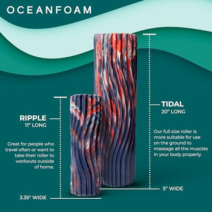 Oceanfoam Tidal Roller - Red, Dark Navy & Natural Marbled - Muscle Massage Foam Roller for Back Pain & Stretching - Firm & Ergonomic Wide Wave Textured - Yoga, Athletics, Wellness - Full Size 20" x 5" - color: Red, Dark Navy & Natural Marbled