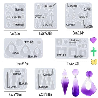7Pcs Earring Resin Silicone Molds with 40 Earring Hooks, Epoxy Resin Jewelry Molds Silicone Set for Casting Irregular Shape Mold for Earrings Pendant Necklace Bracelet Keychain (7 Pcs-Small) - size: 7 Pcs-small